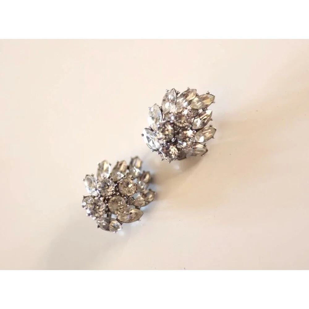 Vintage Trifari Bracelet Earrings Set Clear Rhinestone Set Silver Tone Art Deco
